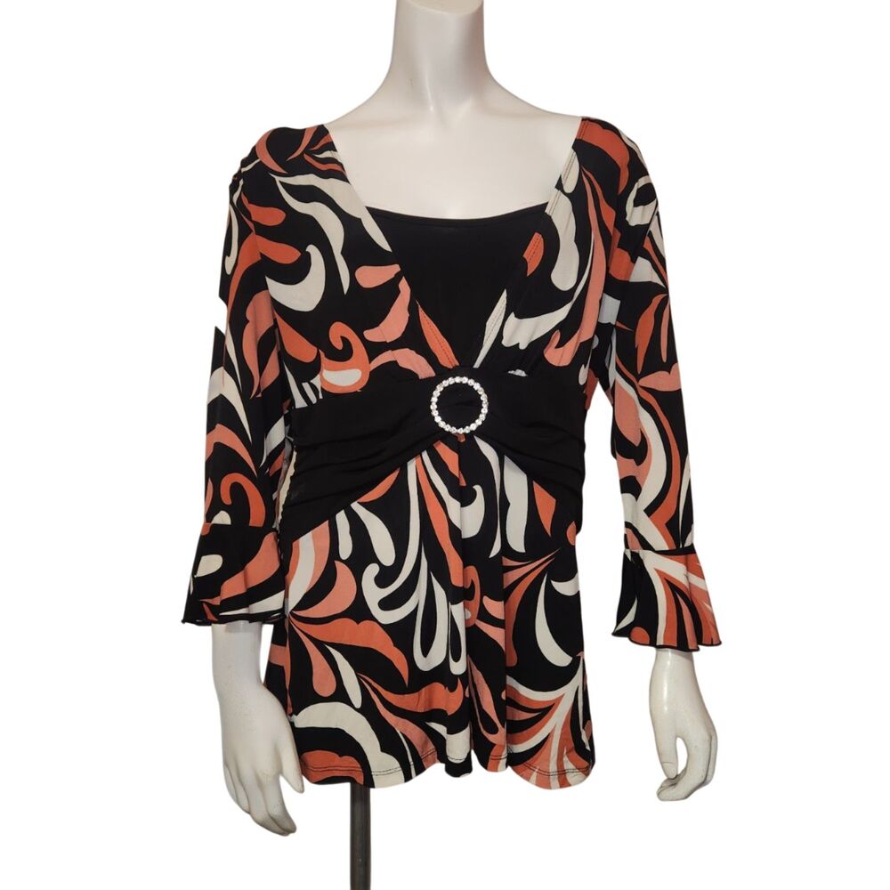 Cocomo Vintage Y2K Orange and Black Geometric Print Top Womens Size Large